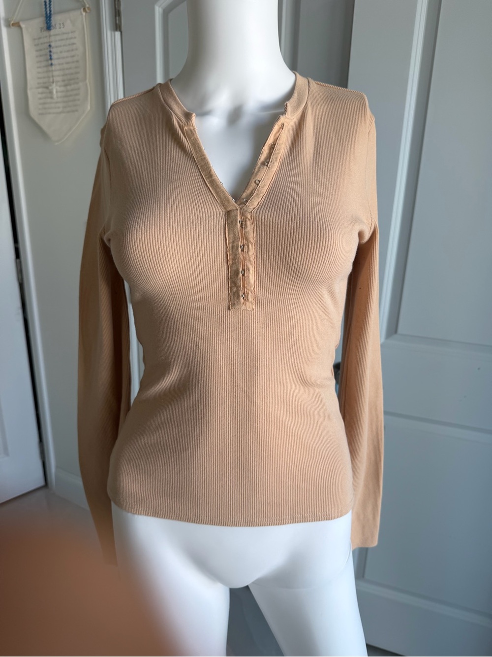 7 For All Mankind Lightweight Ribbed Henley Long Sleeve Top